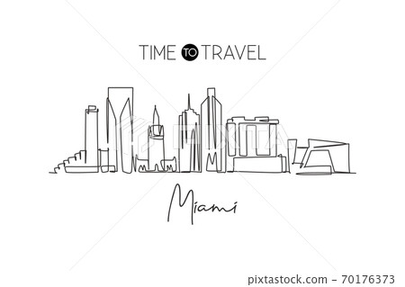 One continuous line drawing Miami city skyline, United States One continuous line drawing Miami city skyline, United States 70176373