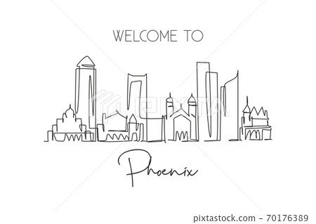 One continuous line drawing of Phoenix city skyline, United States 70176389