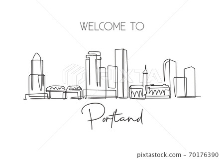 Single continuous line drawing of Portland city skyline, USA 70176390