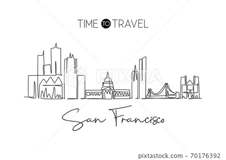Single continuous line drawing of San Francisco city skyline, United States 70176392