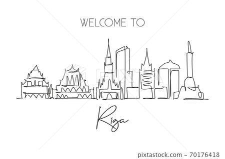 One single line drawing of Riga city skyline, Latvia. Historical town landscape in world One single line drawing of Riga city skyline, Latvia. Historical town landscape in world 70176418