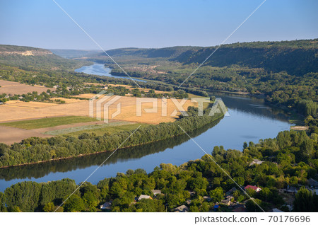 View to Dniester river from the top hill of Socola village, Moldova 70176696
