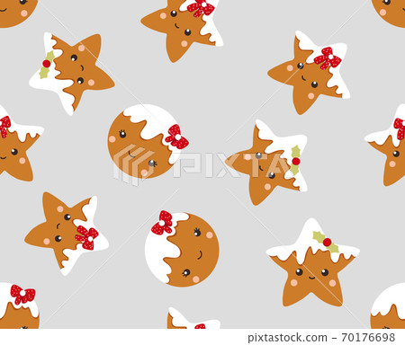 Winter seamless patterns with gingerbread cookies. Awesome holiday vector background. 70176698