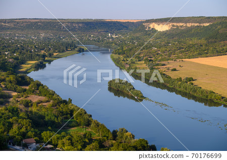 Sunset View to Dniester river from the top hill of Socola village, Moldova 70176699