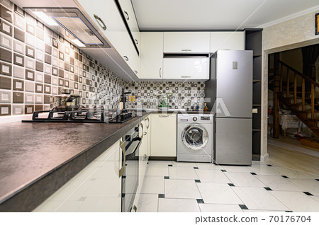 Black and white modern kitchen interior 70176704