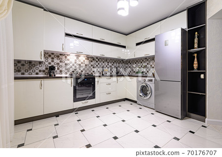 Black and white modern kitchen interior 70176707