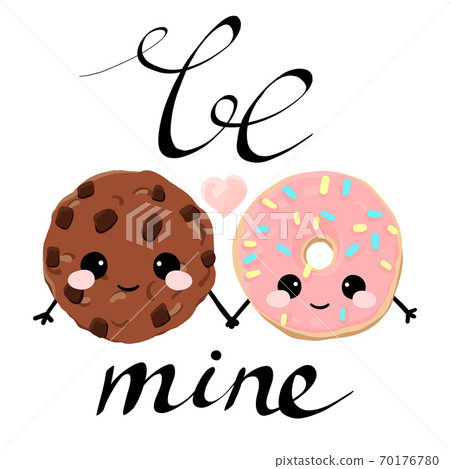 Vector isolated Happy Valentines Day illustration with phrase be mine. H 70176780