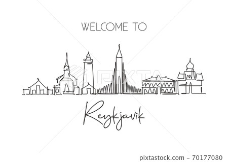 One single line drawing of Reykjavik city skyline, Iceland One single line drawing of Reykjavik city skyline, Iceland 70177080