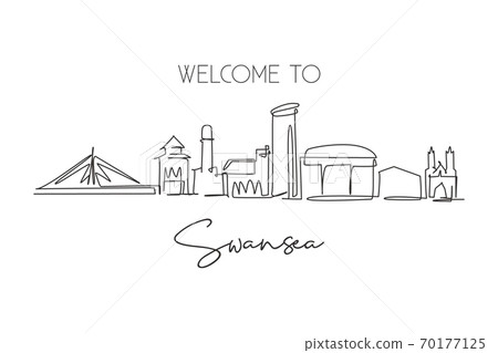 Single continuous line drawing of Swansea city skyline, United Kingdom 70177125