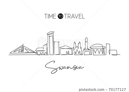 One single line drawing of Swansea city skyline United Kingdom One single line drawing of Swansea city skyline United Kingdom 70177127