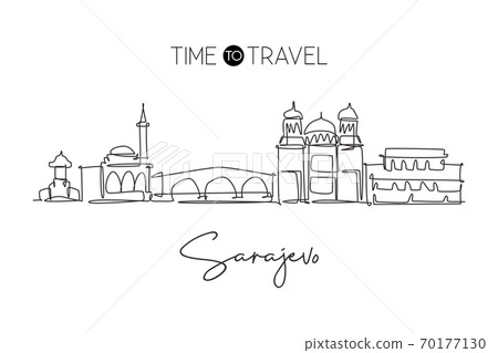 One continuous line drawing of Sarajevo city skyline, Bosnia and Herzegovina One continuous line drawing of Sarajevo city skyline, Bosnia and Herzegovina 70177130