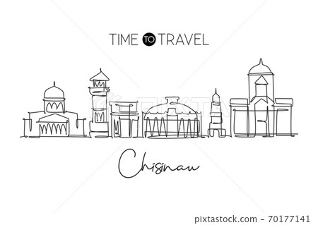 One single line drawing of Chisinau city skyline, Moldova 70177141