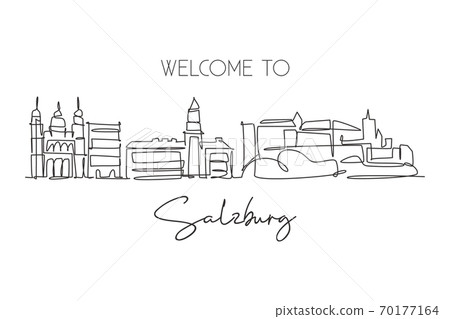 Single continuous line drawing of Salzburg city skyline, Austria Single continuous line drawing of Salzburg city skyline, Austria 70177164
