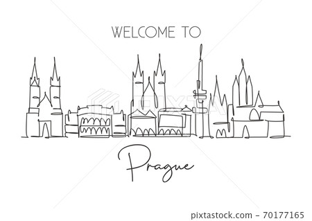 One continuous line drawing of Prague city skyline, Czech Republic One continuous line drawing of Prague city skyline, Czech Republic 70177165