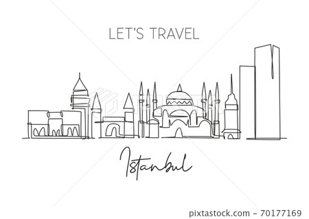 One single line drawing Istanbul city skyline, Turkey 70177169