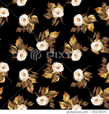 Floral seamless pattern with white rose flowers... - Stock Illustration ...