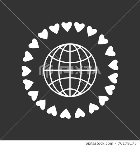 House black, grey icon, circle of hearts, shape of globo planet. Rainbow colors. Concept of overall love, kindness, peace. House black, grey icon, circle of hearts, shape of globo planet. Rainbow colors. Concept of overall love, kindness, peace. 70179173