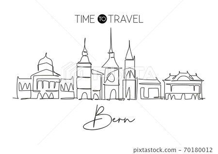One single line drawing of Bern city skyline, Switzerland 70180012