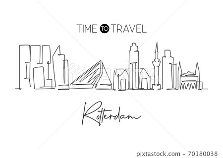 One continuous line drawing of Rotterdam city skyline, Netherlands 70180038