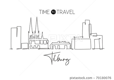 One continuous line drawing of Tilburg city skyline, Netherlands 70180076