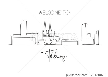 One single line drawing Tilburg city skyline Netherlands One single line drawing Tilburg city skyline Netherlands 70180079
