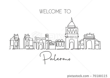 One continuous line drawing Palermo city skyline, Italy One continuous line drawing Palermo city skyline, Italy 70180115