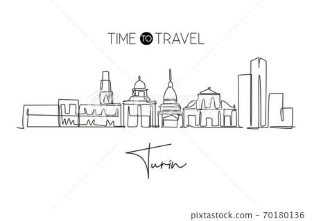 Single continuous line drawing of Turin city skyline, Italy 70180136