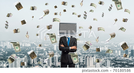 Businessman with monitor instead of head. Businessman with monitor instead of head. 70180586