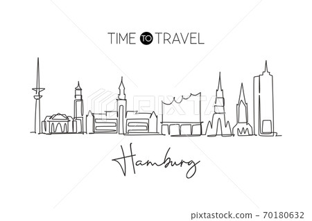 Single continuous line drawing of Hamburg city skyline Germany 70180632
