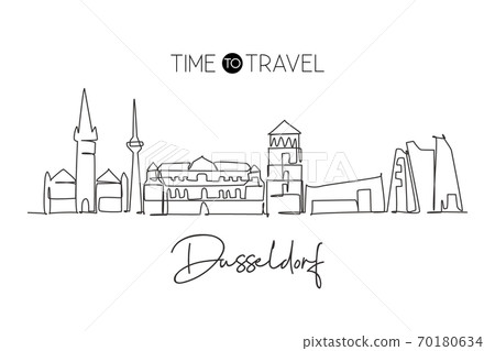 One continuous line drawing of Dusseldorf city skyline, Germany 70180634