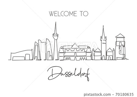 One single line drawing of Dusseldorf city skyline, Germany 70180635