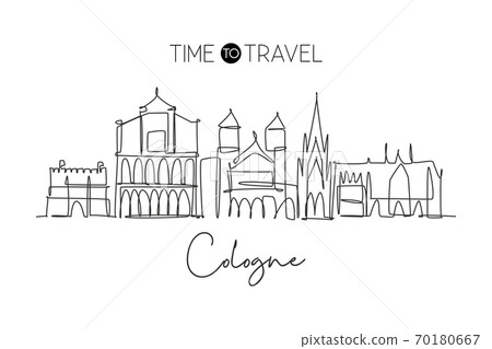 One single line drawing of Cologne city skyline. Historical city skyscraper landscape 70180667