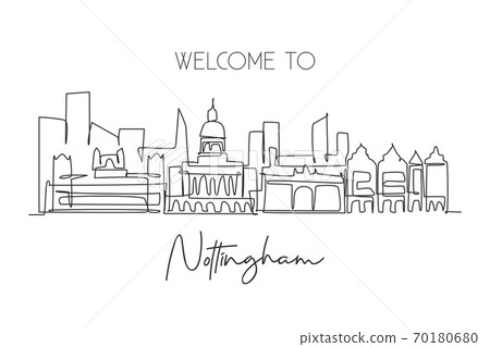 One single line drawing Nottingham city skyline 70180680