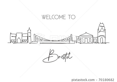 Single continuous line drawing of Bristol city skyline 70180682