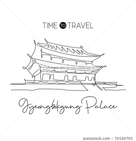 Single continuous line drawing Gyeongbokgung Palace landmark Single continuous line drawing Gyeongbokgung Palace landmark 70180705