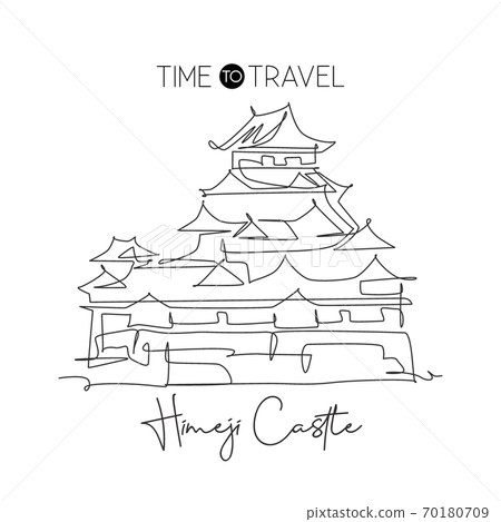 One single line drawing Himeji Castle landmark 70180709