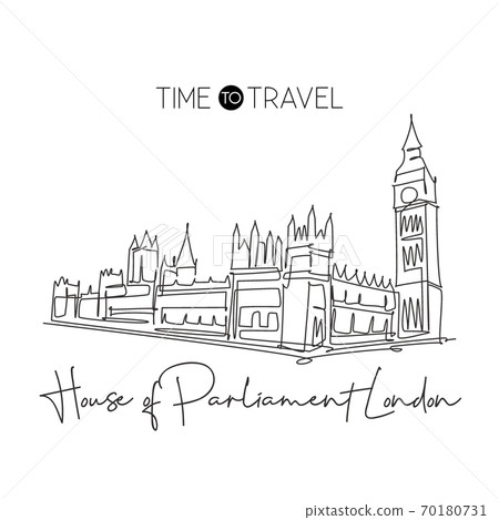 Single continuous line drawing house parliament London landmark Single continuous line drawing house parliament London landmark 70180731