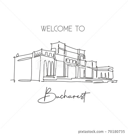 One single line drawing of Palace of the Parliament Romania Bucharest landmark 70180735