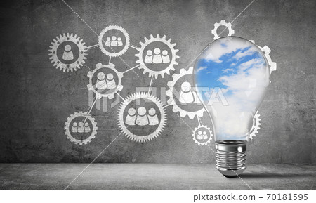 Blue skyscape and clouds inside lightbulb. Blue skyscape and clouds inside lightbulb. 70181595