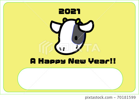 New Year's card with cute calf face New Year's card with cute calf face 70181599