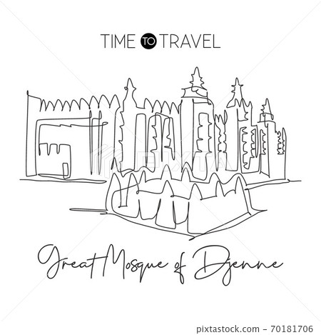 Single continuous line drawing Great Mosque of Djenne landmark 70181706