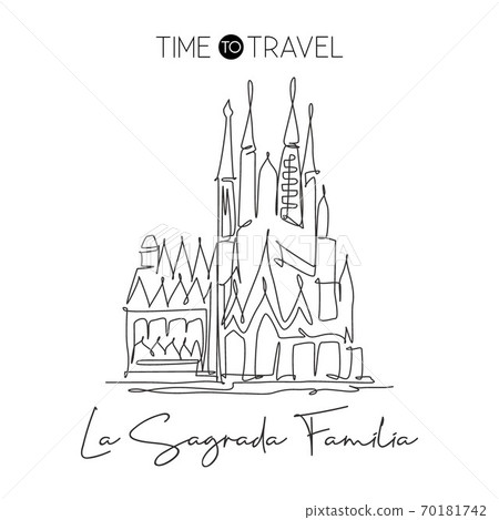 Single continuous line drawing of Basilica de la Sagrada Familia landmark Single continuous line drawing of Basilica de la Sagrada Familia landmark 70181742
