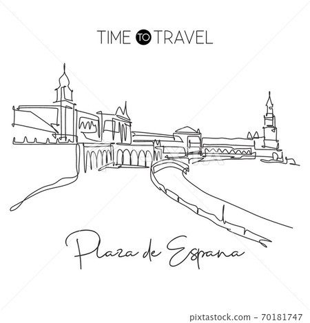 Single continuous line drawing Plaza de Espana landmark Single continuous line drawing Plaza de Espana landmark 70181747