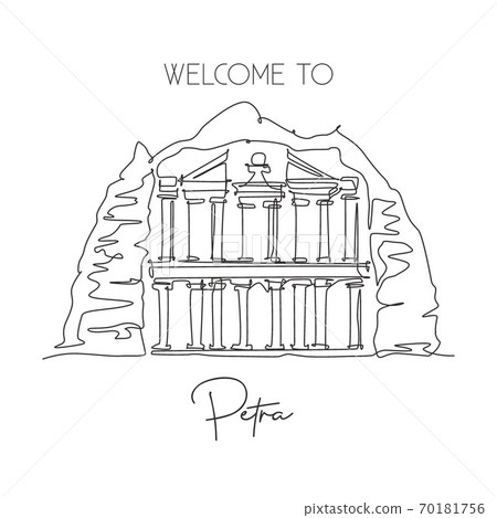 One single line drawing Al Khazneh Petra old temple landmark. Famous place in Jordan 70181756