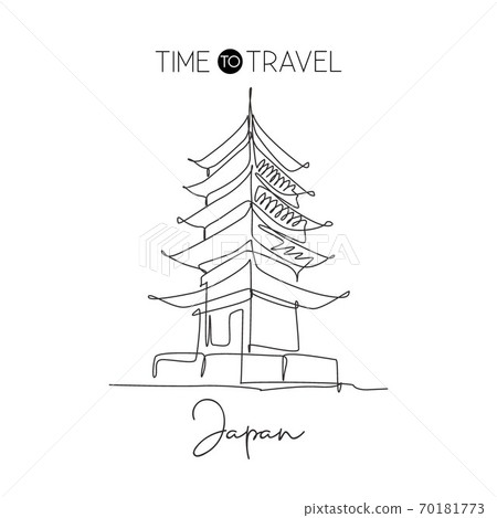One continuous line drawing Chureito Pagoda landmark. World iconic place in Fujiyoshida, Japan One continuous line drawing Chureito Pagoda landmark. World iconic place in Fujiyoshida, Japan 70181773
