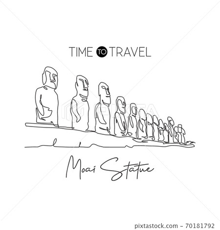 Single continuous line drawing Moai statue landmark. Beauty place in Easter  Island, Polynesia. World travel home wall decor art poster print concept.  Modern one line draw design vector illustration 22633841 PNG