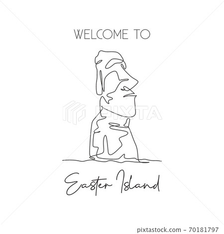 Single continuous line drawing Moai statue landmark. Beauty place in Easter Island 70181797
