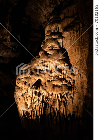 Illuminated picturesque karst rock formations in Balcarka Cave, Moravian Karst, Czech: Moravsky Kras, Czech Republic 70182165