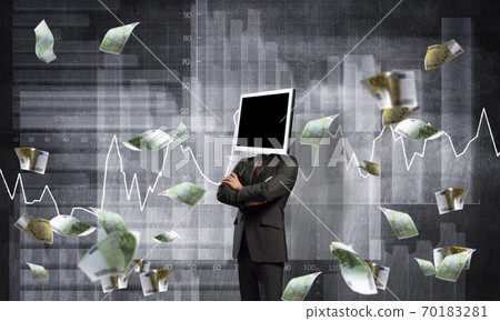 Businessman with monitor instead of head. Businessman with monitor instead of head. 70183281