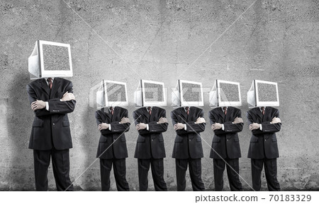 Businessmen with monitors instead of head. Businessmen with monitors instead of head. 70183329